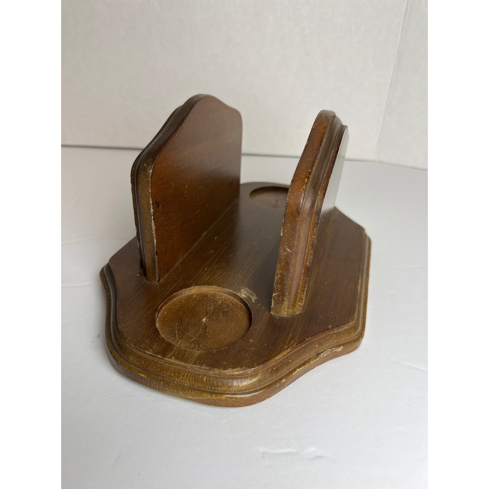 Vintage Wooden Napkin Holder with Salt and Pepper Shaker Base Brown Wood 70s